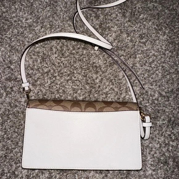 Coach Signature Khaki Chalk Coated Canvas Foldover clutch Crossbody Bag